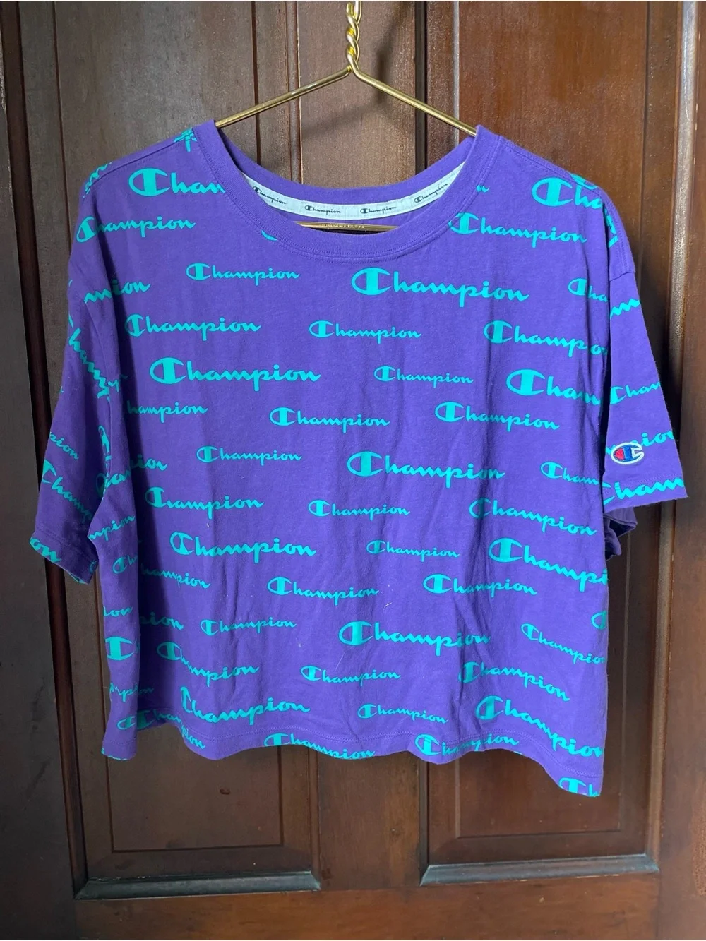 Champion women’s extra large short sleeve purple cropped top